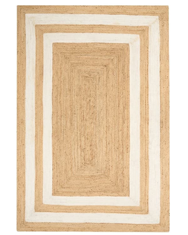 Matto beige 160 x 230 cm juutti luonnollinen punottu käsin raitakuvio boho