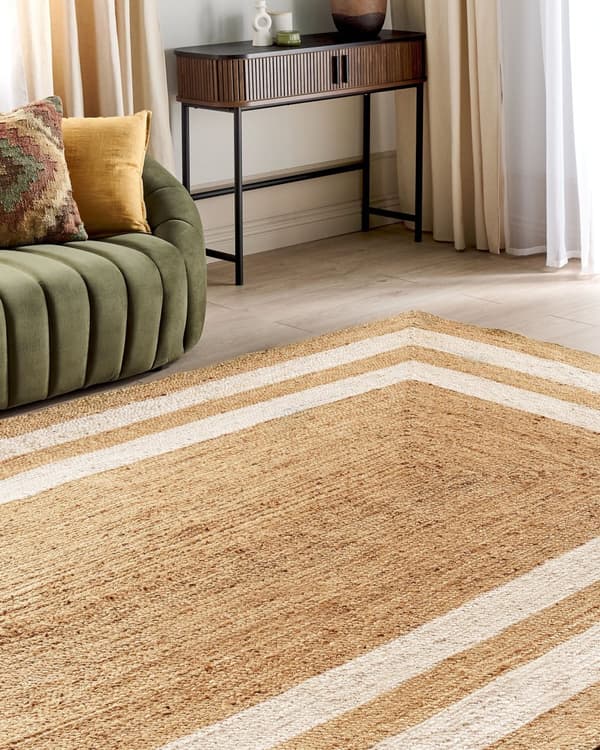 Matto beige 160 x 230 cm juutti luonnollinen punottu käsin raitakuvio boho