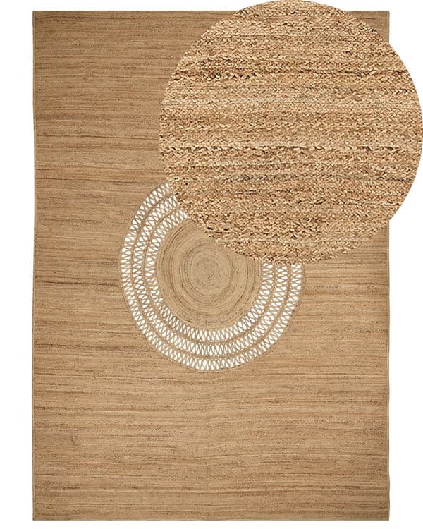 Matto beige 160 x 230 cm juutti luonnollinen käsin punottu geometrinen leikattu kuvio boho