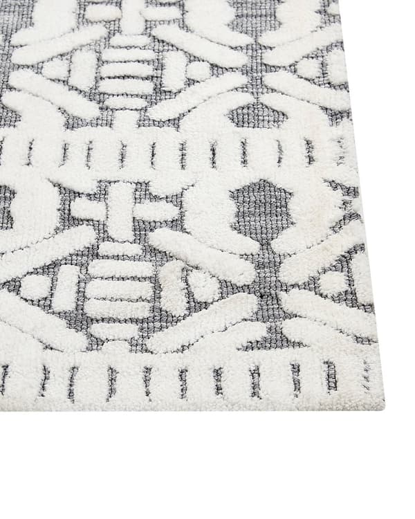 Hvit og grå polyesterteppe med bomullsbakside 200 x 300 cm Dekorativ gulvmatte med moderne design Stue Soverom