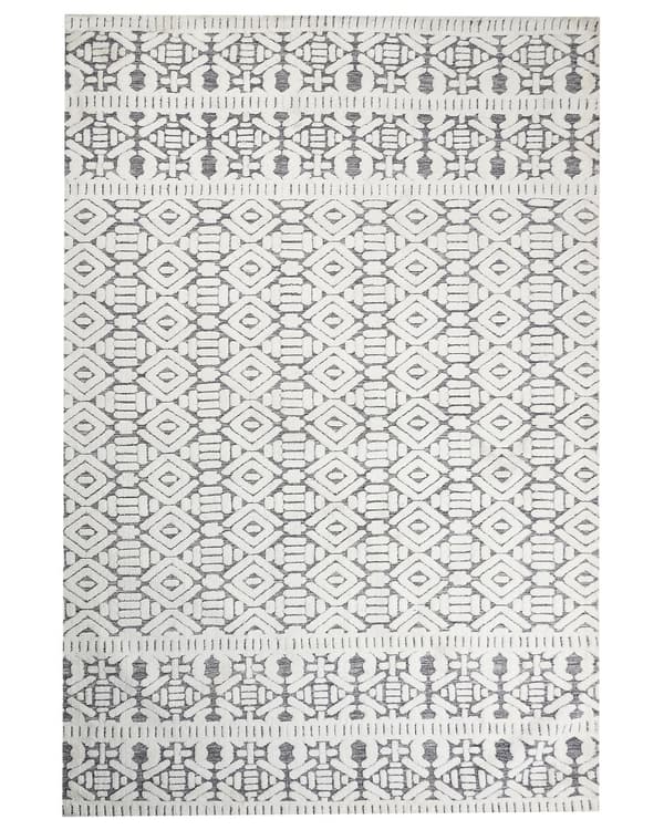 Hvit og grå polyesterteppe med bomullsbakside 200 x 300 cm Dekorativ gulvmatte med moderne design Stue Soverom