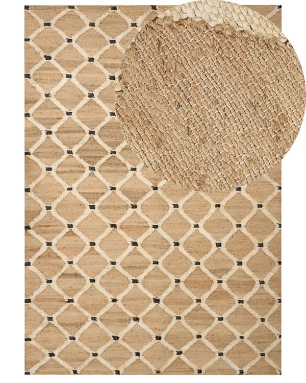Teppe Beige Jute 160 x 230 cm Flettet Håndlaget Geometrisk Mønster Naturlig Boho-stil Tekstil