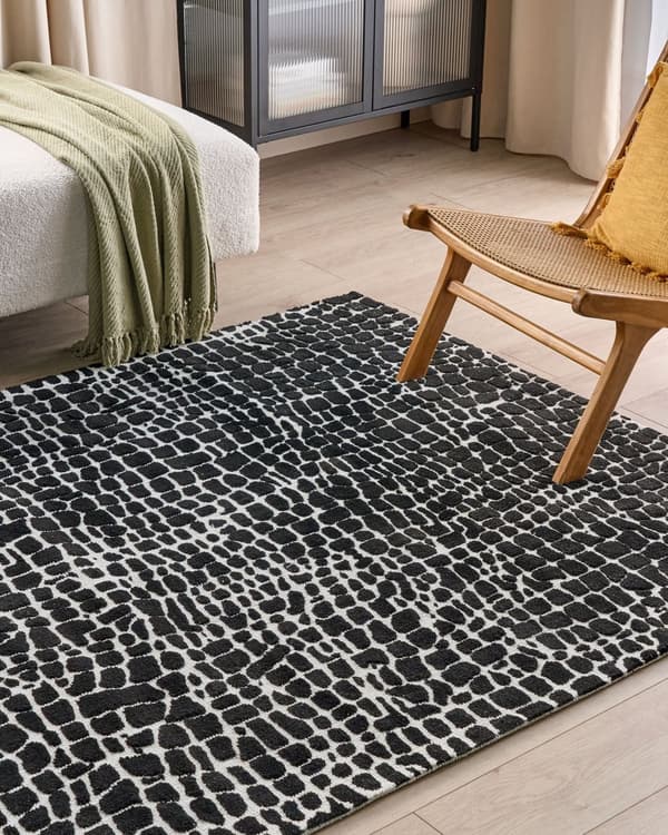 Teppe i svart og hvitt med bomullsbakside i polyester 300 x 400 cm Dekorativ gulvmatte i moderne design Stue Soverom