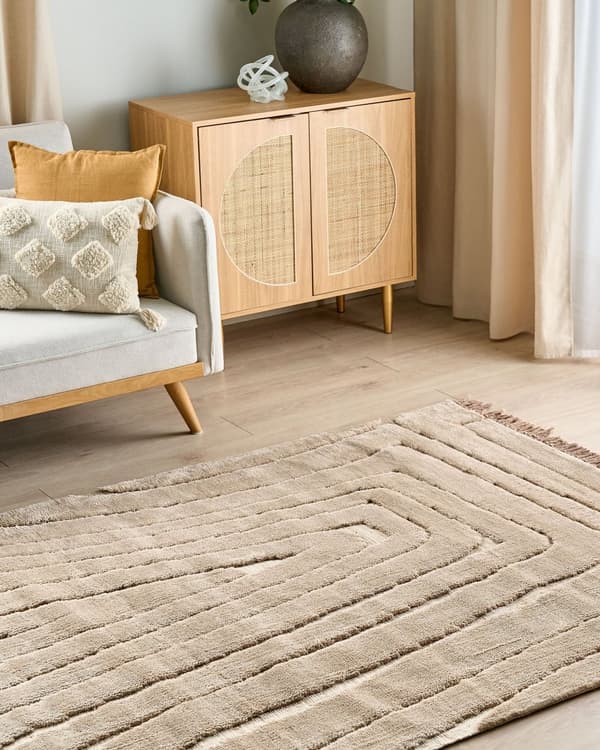 Teppe Beige Polyester Bomullsbakside 200 x 300 cm Dekorative Dusker Gulvmatte Klassisk Design Stue Soverom