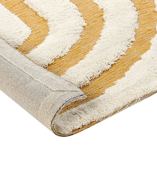 Teppe i offwhite og gul bomull 160 x 230 cm Abstrakt mønster Motiv Stue Soverom Moderne design