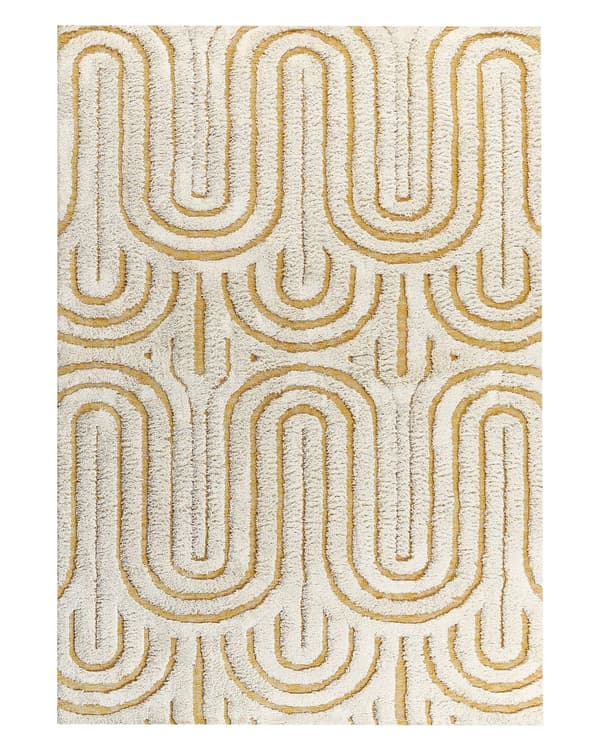 Teppe i offwhite og gul bomull 160 x 230 cm Abstrakt mønster Motiv Stue Soverom Moderne design