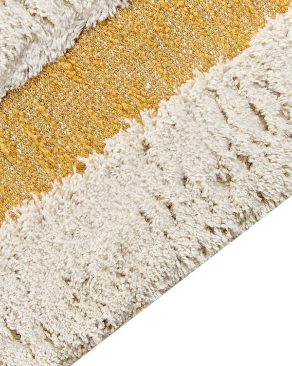 Teppe i offwhite og gul bomull 300 x 400 cm Abstrakt mønster Motiv Stue Soverom Moderne design