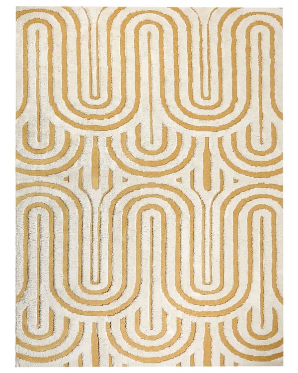 Teppe i offwhite og gul bomull 300 x 400 cm Abstrakt mønster Motiv Stue Soverom Moderne design