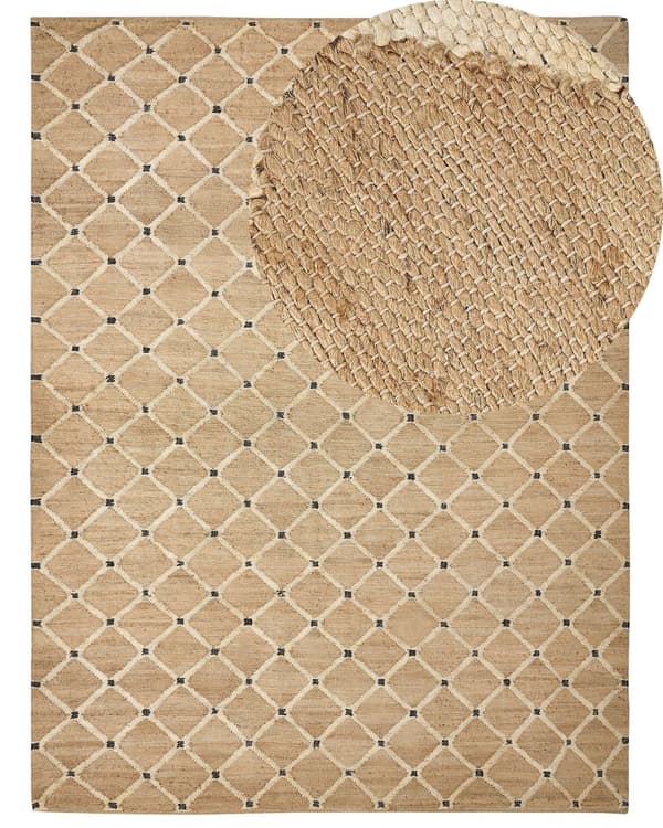 Teppe Beige Jute 300 x 400 cm Flettet Håndlaget Geometrisk Mønster Naturlig Boho Style Tekstil