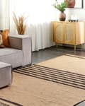 Miniatyrbilde 2 av 7: Teppe Beige Jute 200 x 300 cm Flettet Håndlaget Stripete Mønster Naturlig Boho-stil Tekstil