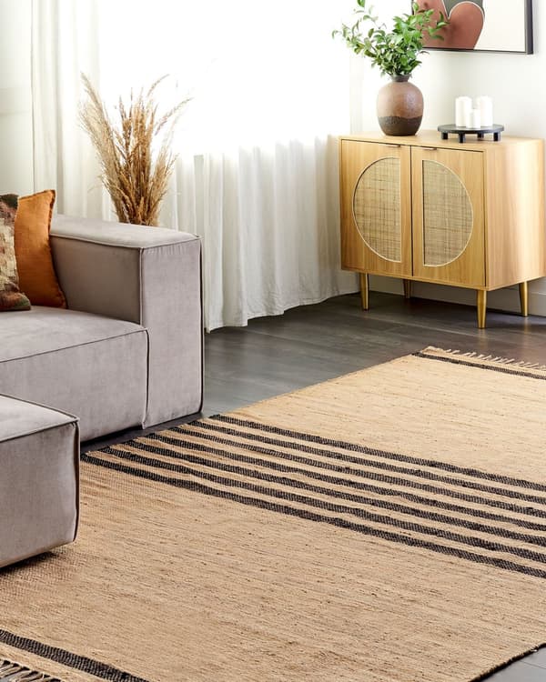 Teppe Beige Jute 200 x 300 cm Flettet Håndlaget Stripete Mønster Naturlig Boho-stil Tekstil
