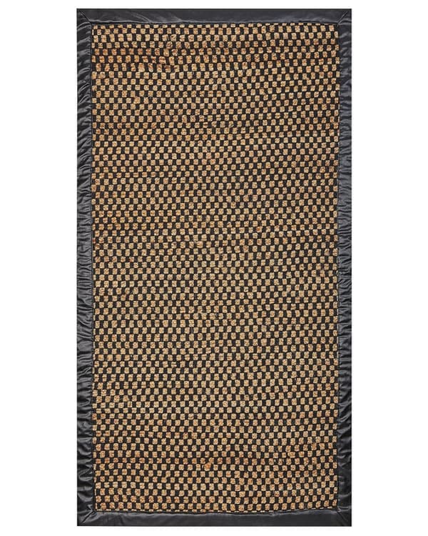 Teppe i svart og beige jute bomullsskinn 80 x 150 cm Rektangulært håndvevd teppe Rutete mønster Rustikk tradisjonell design