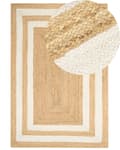 Miniatyrbilde 1 av 7: Flettede tepper Beige Jute 160 x 230 cm Flettet håndlaget innrammet mønster Naturlig Boho-stil Tekstil