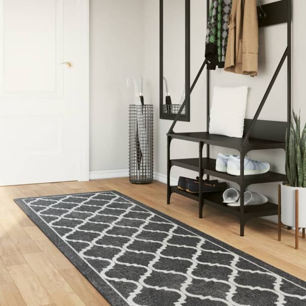 vidaXL gulvtæppe 80x300 cm vaskbart og skridsikkert sort og hvid