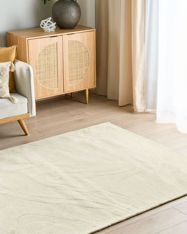 Gulvtæppe Beige Uld 160 x 230 cm Uldtæppe med Mønster Fladvævet Løs Tæppe til Gulvet under Sofabord Gulvtæp Lyddæmpende