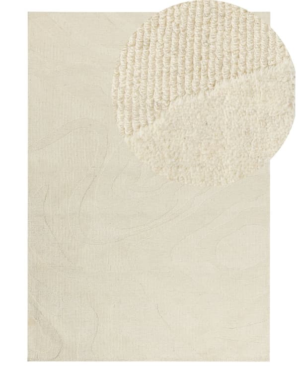 Gulvtæppe Beige Uld 160 x 230 cm Uldtæppe med Mønster Fladvævet Løs Tæppe til Gulvet under Sofabord Gulvtæp Lyddæmpende