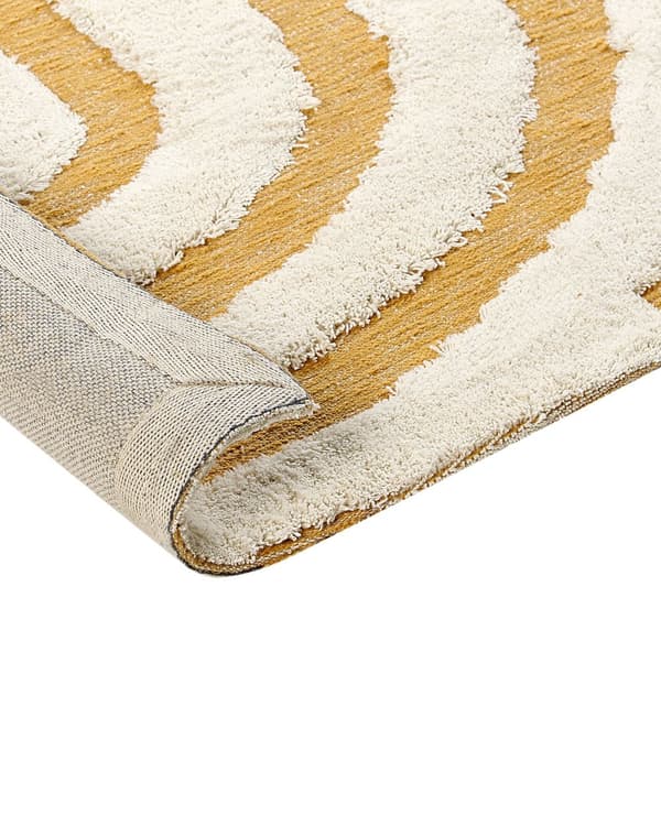 Gulvtæppe Off White Gul Bomuld 300 x 400 cm Bomuldstæppe med Mønster Fladvævet Løs Tæppe til Gulvet under Sofabord Gulvtæp Lyddæmpende