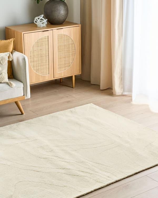 Gulvtæppe Beige Uld 200 x 300 cm Uldtæppe med Mønster Fladvævet Løs Tæppe til Gulvet under Sofabord Gulvtæp Lyddæmpende