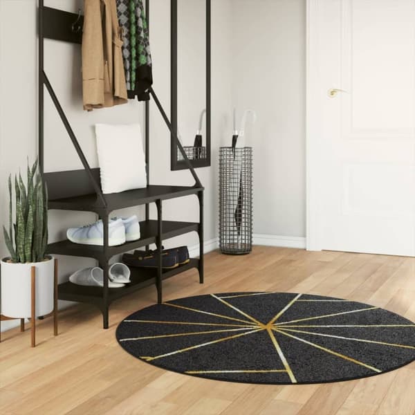 vidaXL Teppe vaskbart svart og gull Ø 120 cm sklisikkert
