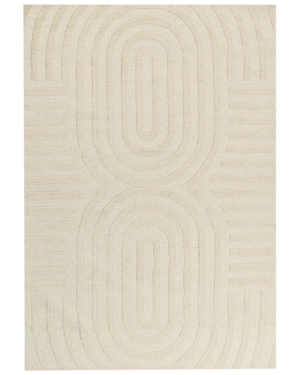 Gulvtæppe Beige Uld 160 x 230 cm Uldtæppe med Mønster Fladvævet Løs Tæppe til Gulvet under Sofabord Gulvtæp Lyddæmpende
