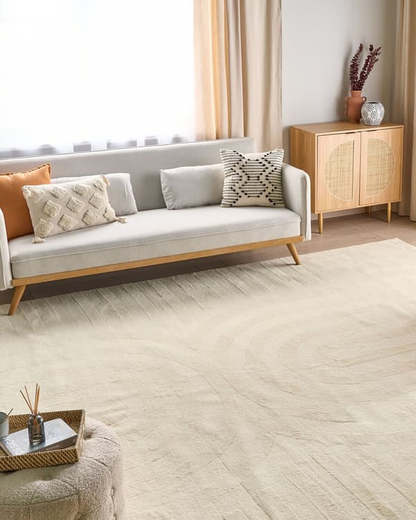 Gulvtæppe Beige Uld 300 x 400 cm Uldtæppe med Mønster Fladvævet Løs Tæppe til Gulvet under Sofabord Gulvtæp Lyddæmpende