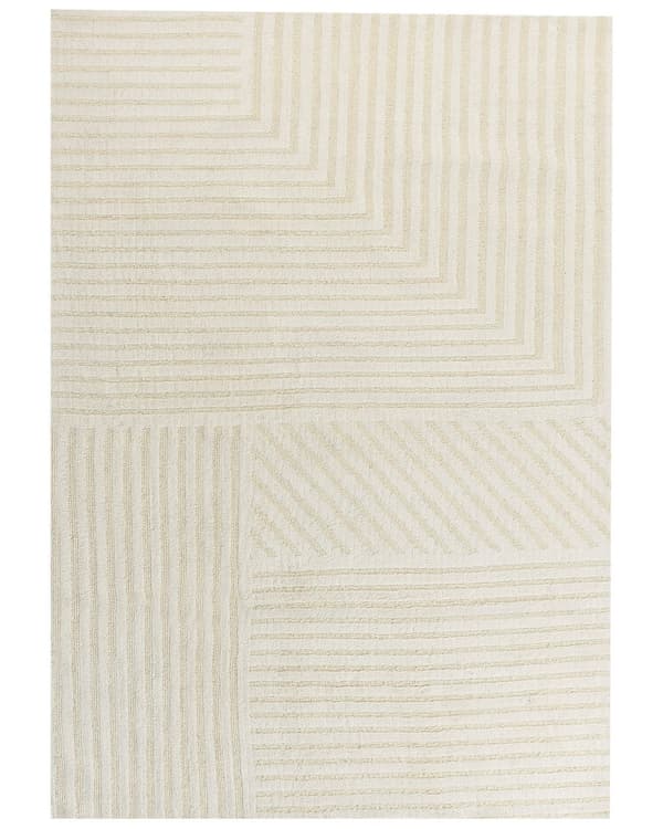 Gulvtæppe Beige Uld 160 x 230 cm Uldtæppe med Mønster Fladvævet Løs Tæppe til Gulvet under Sofabord Gulvtæp Lyddæmpende