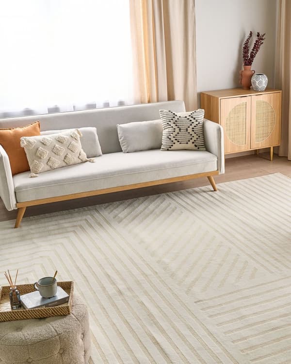 Gulvtæppe Beige Uld 300 x 400 cm Uldtæppe med Mønster Fladvævet Løs Tæppe til Gulvet under Sofabord Gulvtæp Lyddæmpende