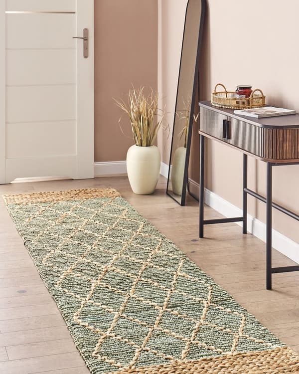 Matto vihreä beige 80 x 300 cm juutti käsintehty kudottu geometrinen kuvio luonnollinen boho