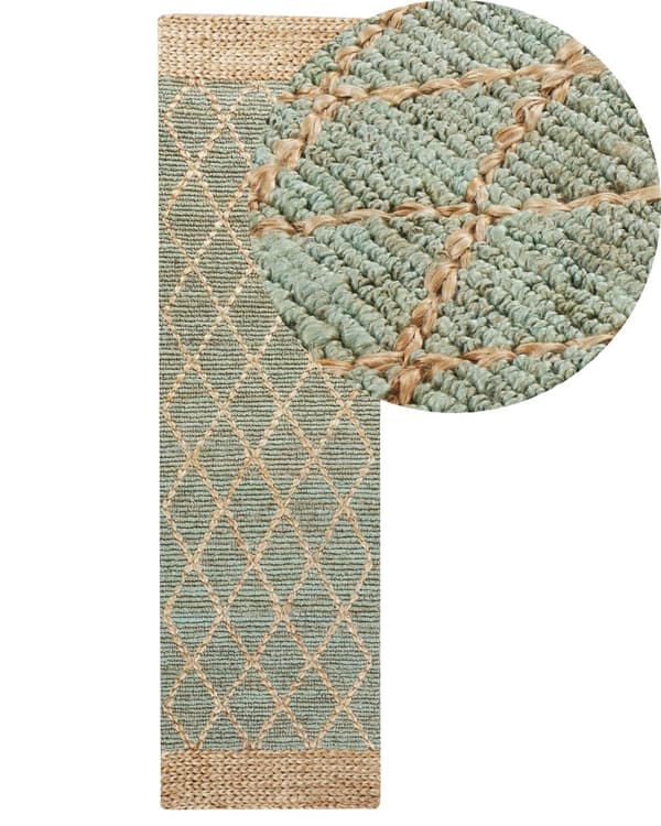 Matto vihreä beige 80 x 300 cm juutti käsintehty kudottu geometrinen kuvio luonnollinen boho