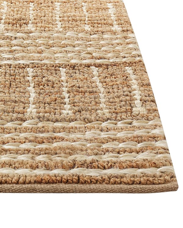 Matto beige 160 x 230 cm juutti raidallinen suorakulmio käsinkudottu luonnollinen rustiikkinen