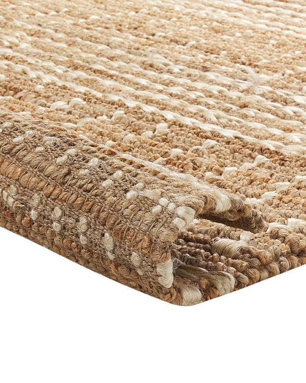 Matto beige 160 x 230 cm juutti raidallinen suorakulmio käsinkudottu luonnollinen rustiikkinen