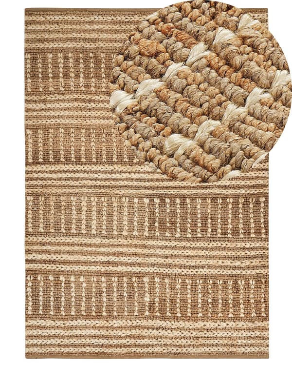 Matto beige 160 x 230 cm juutti raidallinen suorakulmio käsinkudottu luonnollinen rustiikkinen