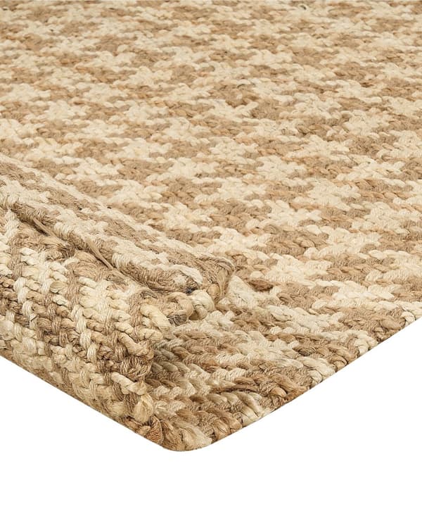 Matto beige 80 x 300 cm juutti luonnollinen käsinkudottu kukonaskelkuvio suorakulmio rustiikkinen