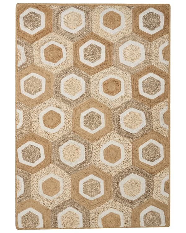 Matto beige 160 x 230 cm juutti suorakulmio käsinkudottu geometrinen kuvio luonnollinen boho