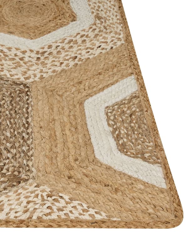 Matto beige 160 x 230 cm juutti suorakulmio käsinkudottu geometrinen kuvio luonnollinen boho