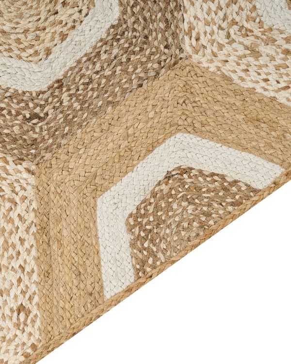 Matto beige 160 x 230 cm juutti suorakulmio käsinkudottu geometrinen kuvio luonnollinen boho