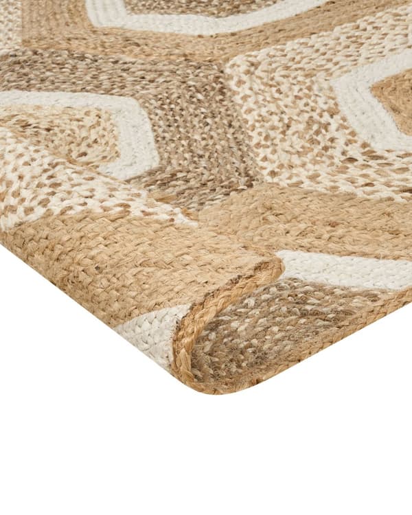 Matto beige 160 x 230 cm juutti suorakulmio käsinkudottu geometrinen kuvio luonnollinen boho