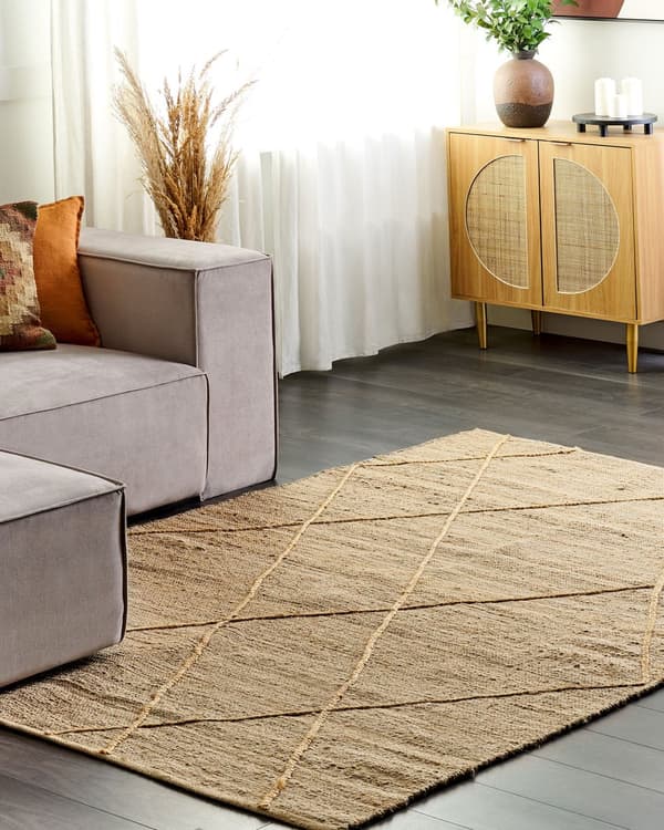 Teppe Beige Jute 160 x 230 cm Geometrisk mønster Håndvevd Boho Gang Soverom