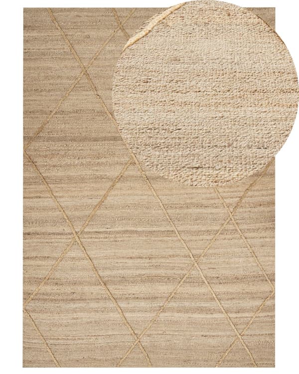 Teppe Beige Jute 160 x 230 cm Geometrisk mønster Håndvevd Boho Gang Soverom