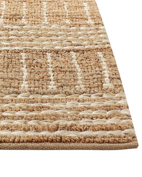 Teppe Beige Jute 80 x 300 cm Stripete mønster Håndvevd Boho Gang Soverom