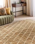 Miniatyrbilde 2 av 7: Teppe Beige Jute 200 x 300 cm Geometrisk Mønster Håndvevd Boho Stue Soverom