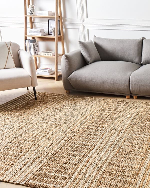 Teppe Beige Jute 200 x 300 cm Stripete mønster Håndvevd Boho Gang Soverom