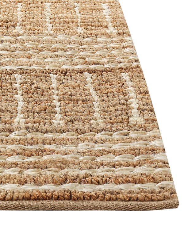 Teppe Beige Jute 200 x 300 cm Stripete mønster Håndvevd Boho Gang Soverom