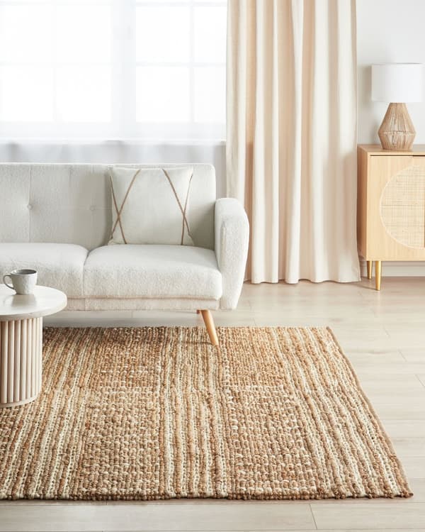 Teppe Beige Jute 200 x 300 cm Stripete mønster Håndvevd Boho Gang Soverom