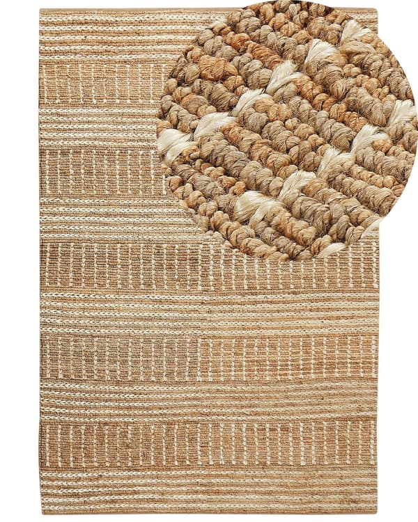 Teppe Beige Jute 200 x 300 cm Stripete mønster Håndvevd Boho Gang Soverom