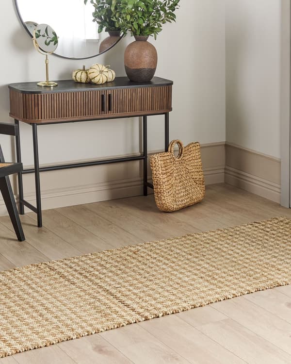 Teppe Beige Jute 80 x 300 cm Houndstooth-mønster Håndvevd Boho Gang Soverom