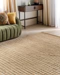 Miniatyrbilde 2 av 6: Teppe Beige Jute 200 x 300 cm Houndstooth-mønster Håndvevd Boho Gang Soverom