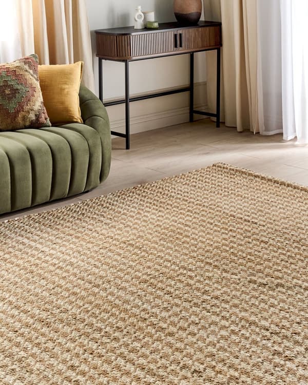 Teppe Beige Jute 200 x 300 cm Houndstooth-mønster Håndvevd Boho Gang Soverom