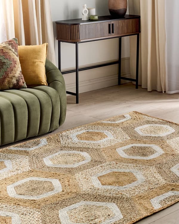Teppe Beige Jute 160 x 230 cm Geometrisk mønster Håndvevd Boho Gang Soverom