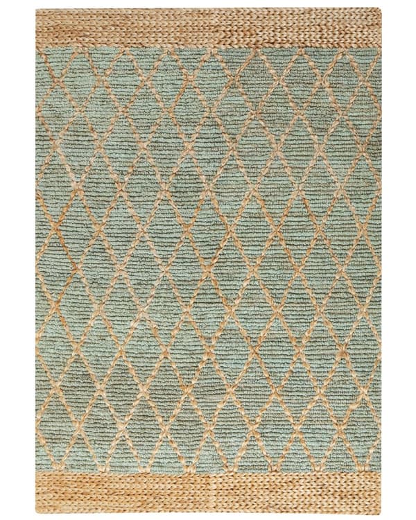 Grønt og beige teppe i jute 160 x 230 cm Geometrisk mønster Håndvevd Boho Stue Soverom